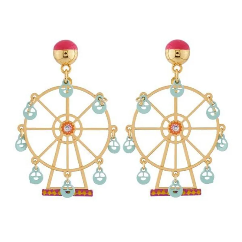 Amybaby, ручная работа, модный дизайн, эмалированная глазурь, колесо обозрения, женские серьги-гвоздики, ювелирные изделия для женщин, вечерние