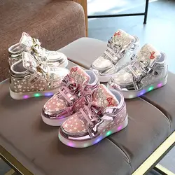 Новая мода для детей Весна Повседневная обувь флэш-светодиодный свет кроссовки блестки световой светящиеся ботинки Малыши Мальчики