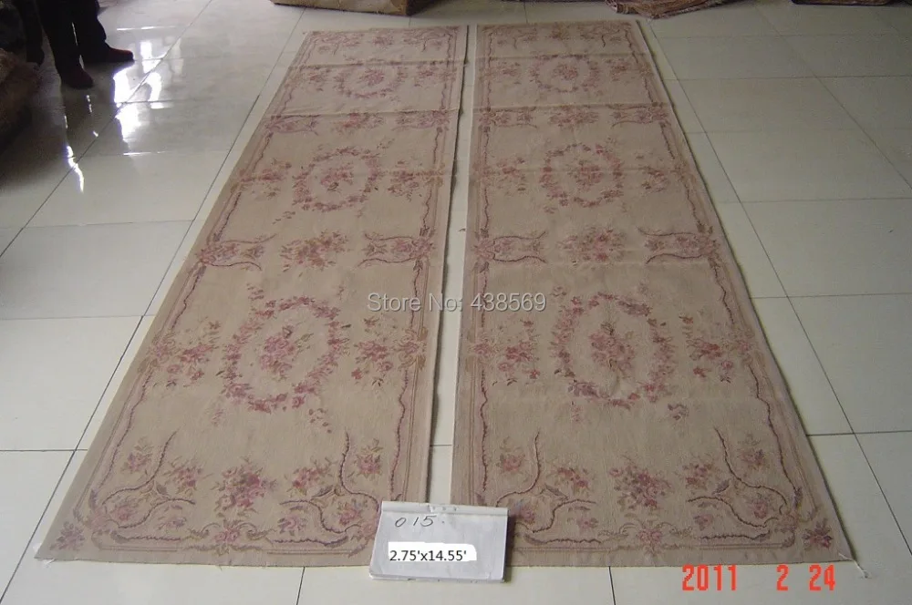 Free shipping 2.75'x14.55' French Aubusson woolen runner rugs photo