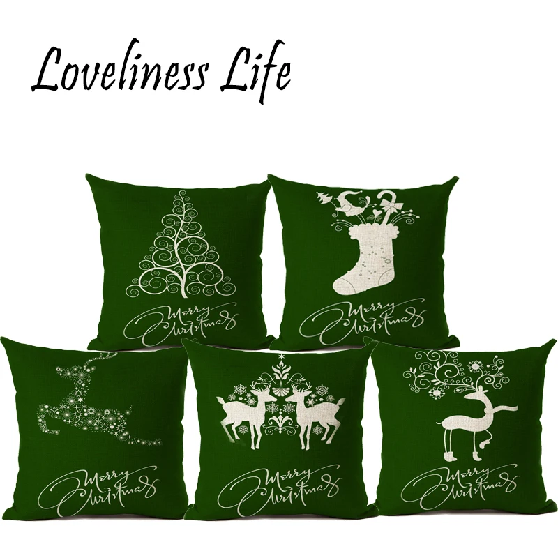 

High Quality Christmas Cushion Cover Santa Claus Presents Xams Green Kids Gift Home Decorative Pillows Cover For Sofa Funny
