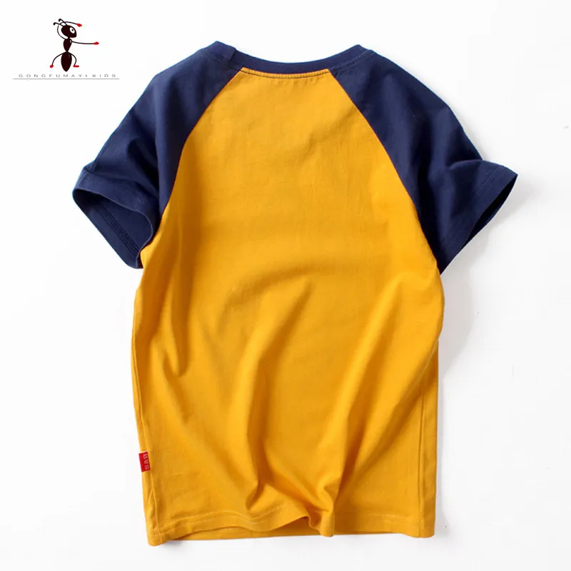 Kung Fu Ant 2019 New Summer Three Colors Casual Boys T-shirt Cotton Patchwork Short Sleeve T-shirt  For 5T-12T Kids 3476