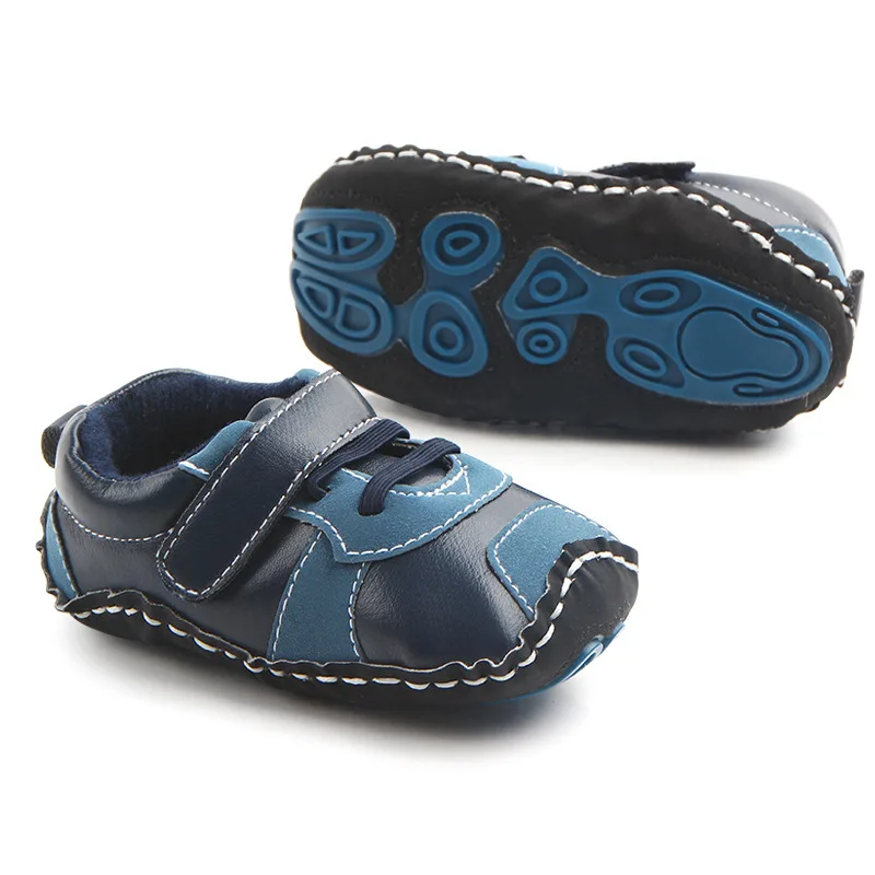 Анти-скольжения из PU искусственной кожи, мягкая детская подошве на застежке-липучке, тапочки для малышей для маленьких мальчиков и девочек детская обувь, Новорожденные до 18 месяцев DS19 - Цвет: Blue