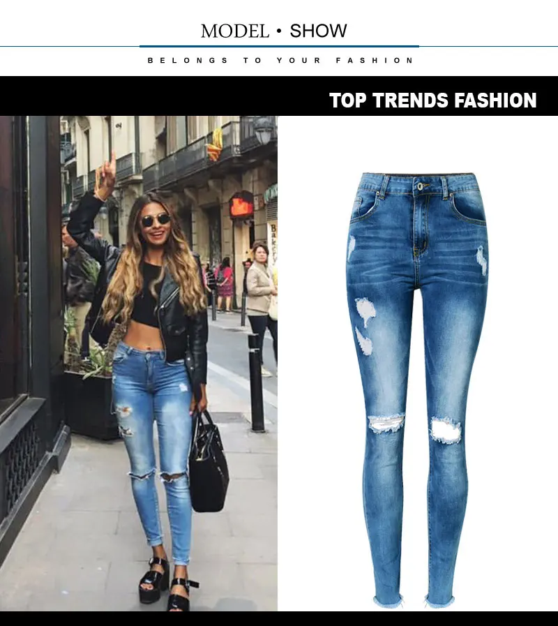 Женские джинсы, сексуальные джинсы с высокой талией, новинка, деним, высокая эластичность, узкие брюки-карандаш, с кисточками, с дырками, женские повседневные потертые джинсы, хлопковые брюки