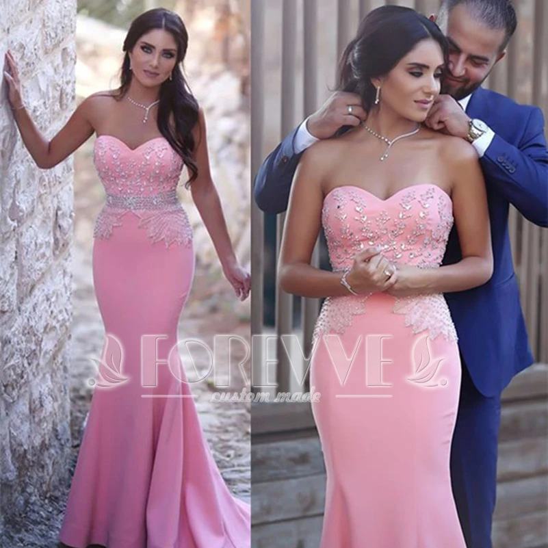 Luxury Pink Sweetheart Mermaid Evening Dress Long Abendkleider 2019 Beaded Crystal Formal Dress Robe De Soiree Evening Gown Luxury Pink Sweetheart Mermaid Evening Dress Long Abendkleider 2019 Beaded Crystal Formal Dress Robe De Soiree Evening Gown