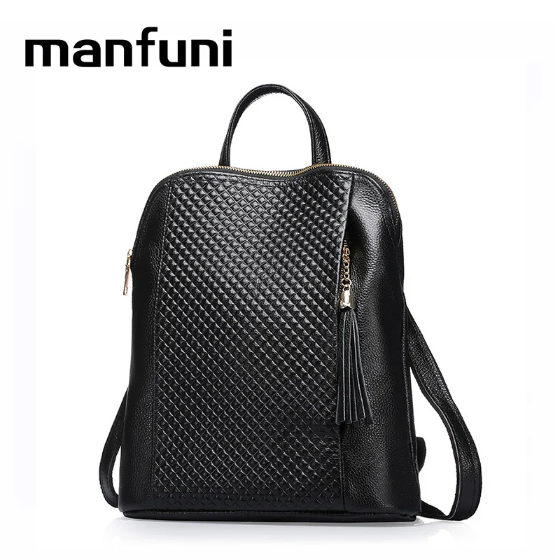 MANFUNI Genuine Leather Backpack Bags Women Casual Italian Cowhide Leather Bags Backpacks For Girls Multi-function Female Bag