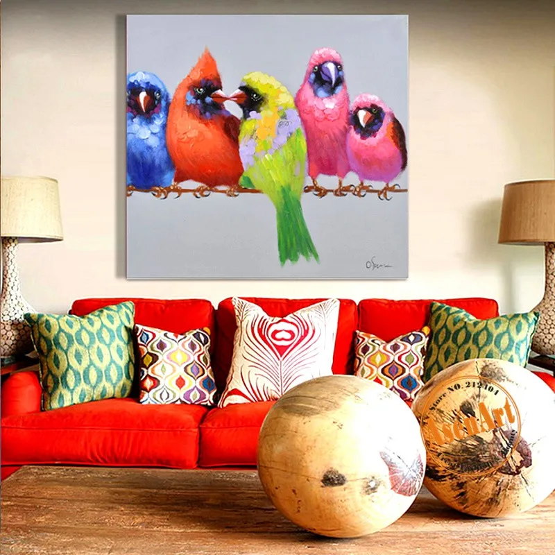 Colorful Birds Oil Paintings 100Hand painted Canvas Oil Painting Peacock Penguin Living Room