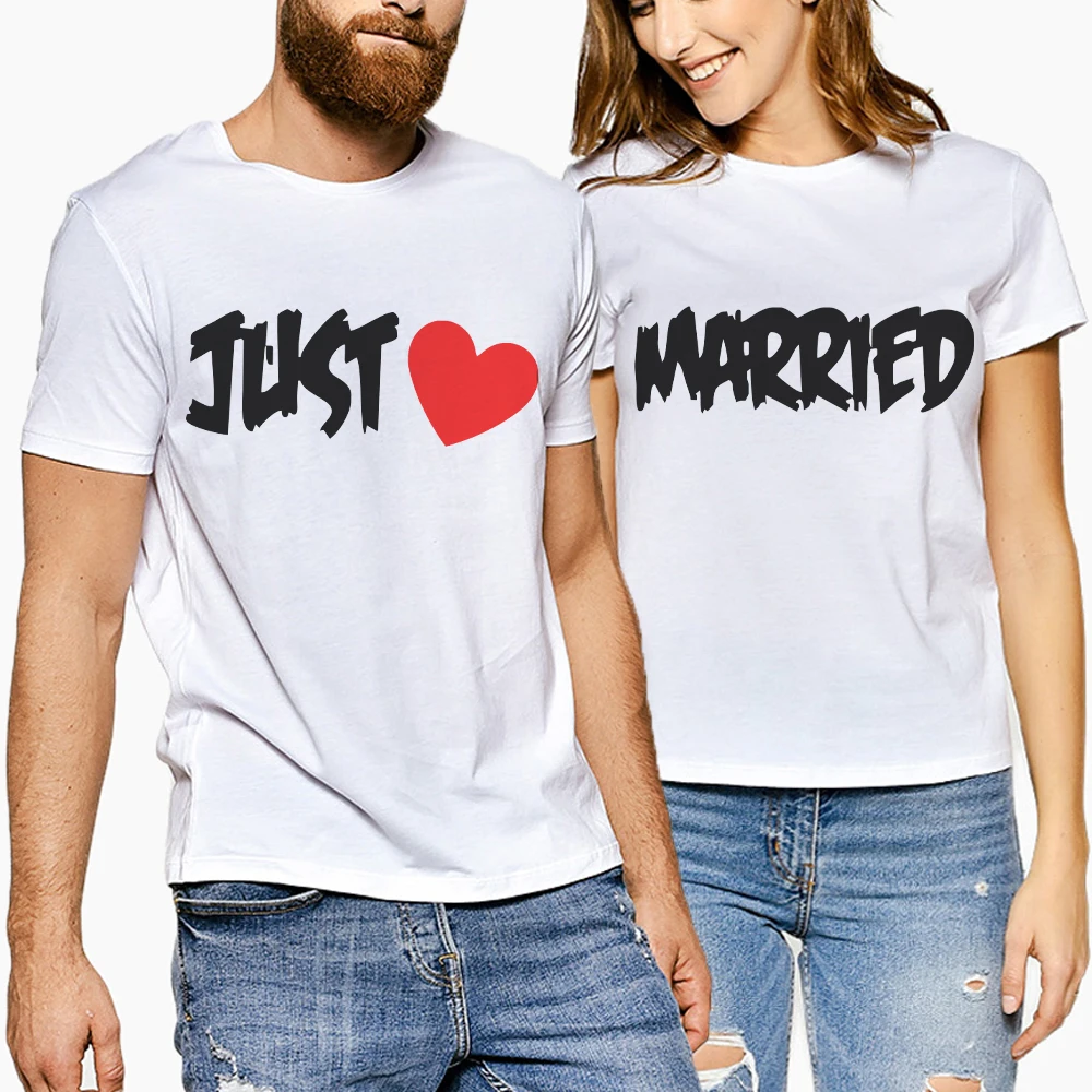 

New Creative Letter Print Just Married Summer T-Shirts Women/Men Short Sleeve Casual Tshirts Hot Sale Trendy Fans Tee Shirts