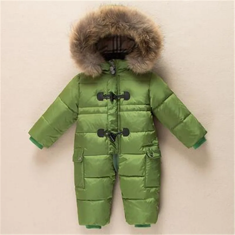 Зимняя одежда для новорожденных, комбинированный пуховик, утолщенные комбинезоны с натуральным мехом для маленьких мальчиков и девочек, зимний костюм для детей 0-3 лет