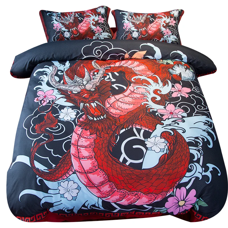 Free shipping 3/4pcs 100cotton 3d animal dragon bedding set twin full