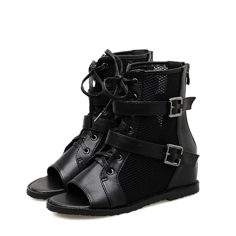 E TOY WORD Women Sandals 2019 Spring Summer Roman Mesh Lace Up Sandals Comfortable Height Increaseing Women Shoes Summer boots