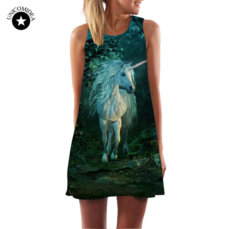 

Fashion Women Dress Unicorn Horse 3d Print Beach Boho Dress Plus Size A Line Short Shift Dress Casual Vestido Clothes Women
