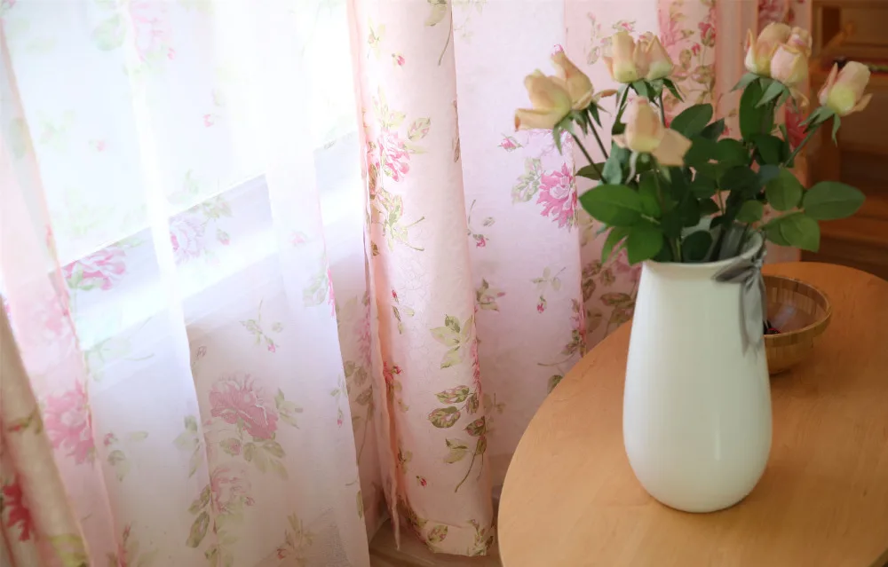 Пасторальная романтическая розовая роза цветочный принт занавески s для гостиной синий занавес ткани просвечивающий Тюль MY080-30