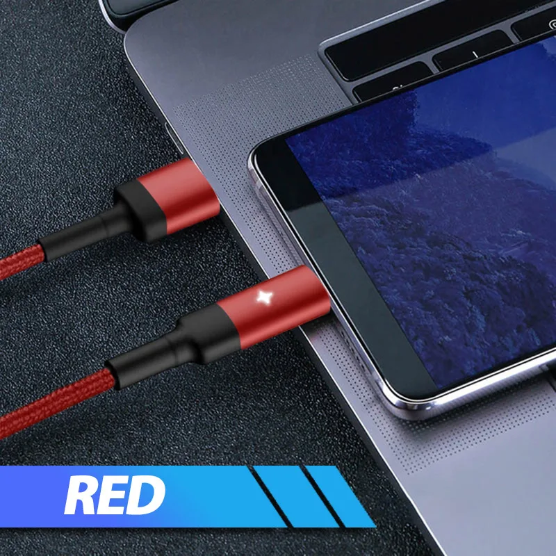 3 А Быстрая зарядка QC 3,0 светодиодный светильник Usb type C кабель Usb C кабель Быстрая зарядка для Xiaomi Mi A3 A2 9t cc9 samsung Galaxy A50 S10 - Цвет: red