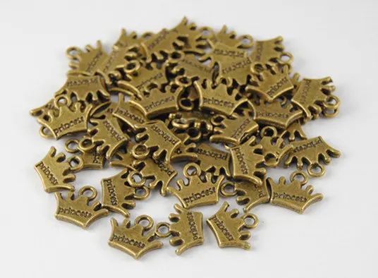 

100 pcs Antique Bronze Princess Mini Crown Charms DIY Metal Bracelet Necklace Jewelry Findings 12x10mm A166