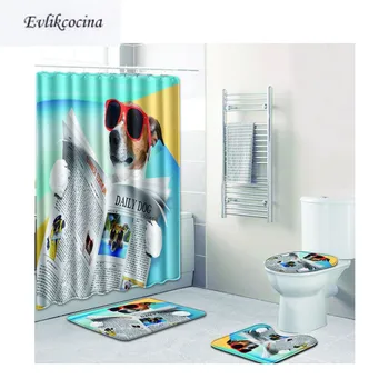

Free Shipping 4pcs Dog Reading Banyo Paspas Bathroom Carpet Toilet Bath Mat Set Non Slip Tapis Salle De Bain Alfombra Bano