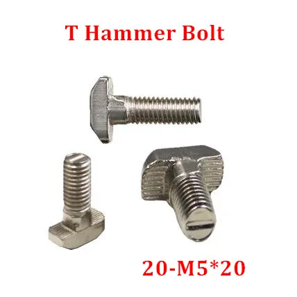 50pcs M5*20 Hammer Head T Bolt Aluminum Connectors Screw 2020 Profile CNC Nuts DIY Parts Slot Groove 6 | Обустройство дома