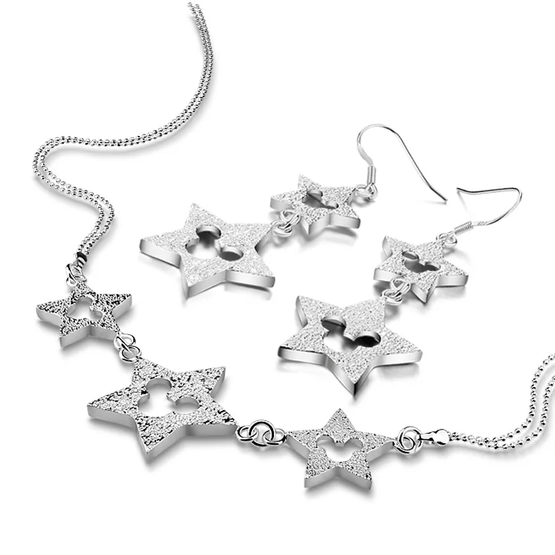 

High Quality Women's Sterling Silver Jewelry Set 925 Silver Star Mickey Tassel Necklace Earrings Set Charm Lady Accessories Gift