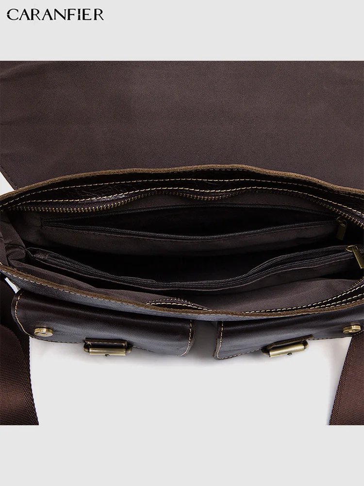 CARANFIER رجل حقائب الصلبة حقيبة ساع الأعمال جلود الأبقار الأصلية حقائب كتف الذكور خمر سستة Crossbody أكياس