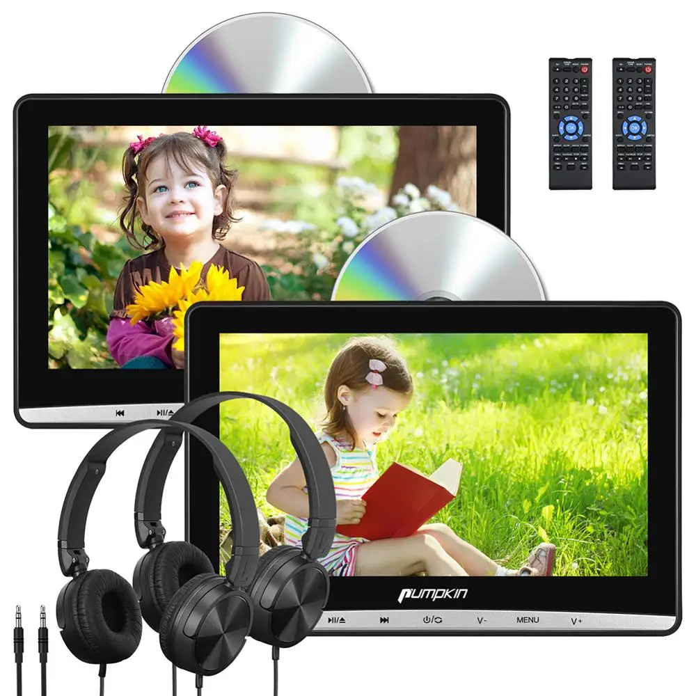 Тыква 2*10 1 'портативный двойной dvd плеер Автомобильный подголовник 1024*600 TFT