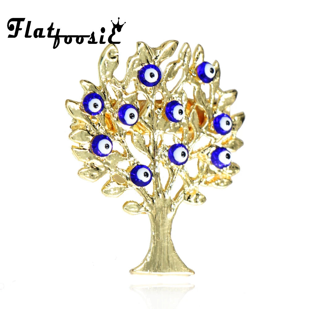 

Flatfoosie 2018 Fashion Turkey Evil Eye Brooches Pins Gold Color Tree of Life Brooches Garment Hat Accessories Birthday Gifts