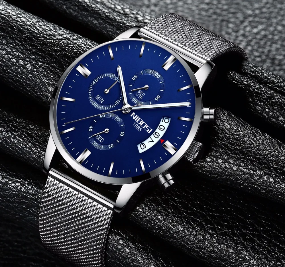 Nibosi Chronograph mens watches top brand luxury leather strap Waterproof sport wrist watches relogio masculino esportive grande (8)