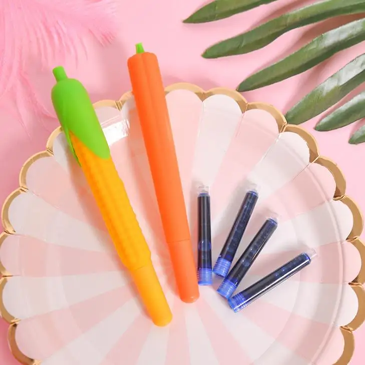 1 Набор, милые пластиковые перьевые ручки в форме кукурузы, тыквы, набор с чернилами, детский подарок, ручки для рисования, канцелярские принадлежности