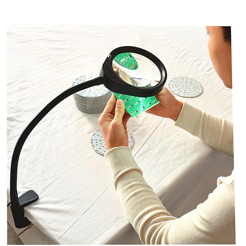 

Hands-free Loupe Flexible Arm 5X 8X 10X Optional Magnifying Glass Lamp 2 in 1 Lighted Magnifier Desk Lamp Adjustable LED light