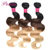 Puromi Blonde Hair Brazilian Body Wave Ombre Hair 3 Bundles T1b/4/27 Remy Hair Weave Bundles Double Drawn Human Hair