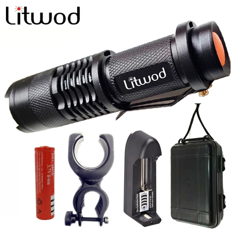 Litwod z30SK98 черный XM-L T6 3800LM Водонепроницаемый светодио дный фонарик факел 5 Режим Масштабируемые регулируемый фокус Фонари Портативный свет