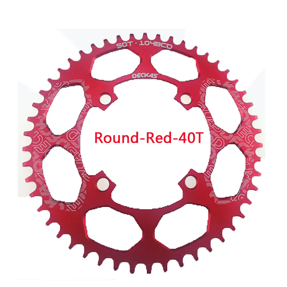 DECKAS MTB Chainring 104BCD горный шоссейный велосипед узкая широкая односкоростная велосипедная цепь черная/красная 40 T-52 T Chainwheel - Цвет: Red-40T