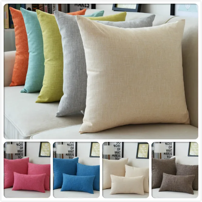 NEW 18x18&quot Square 45x45cm Linen Cotton Pure Color Sofa Seat Cushion Cover Car Back Nap Throw Pillow Case Office Chair Pillowcase | Дом и