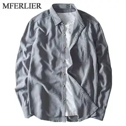 MFERLIER Осенняя рубашка мужская 4XL хлопковая с длинным рукавом плечо 51 Мужская рубашка 4 цвета