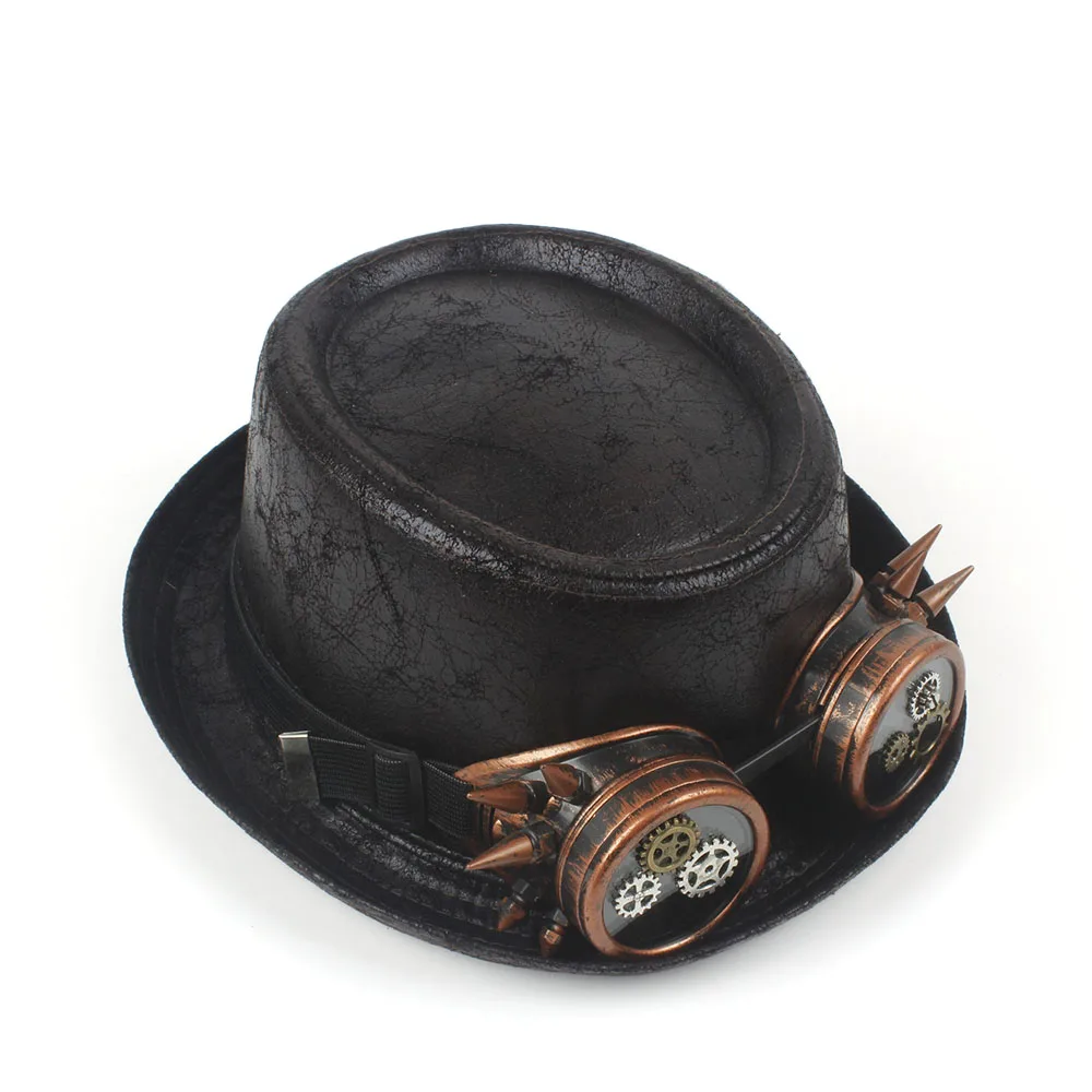 Стимпанк шляпа поркпай для Mem кожа свиной пирог шляпа папа плоская Fedora Косплей Boater шляпа с паром панк-очки