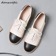 Women's genuine leather oxfords lace-up leisure espadrilles high quality spring new female footwear flats daily shoes for women