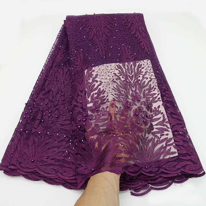 

Dark purple Nigerian lace fabrics French gauze lace fabrics Beaded high-quality African lace fabrics sell well free shipping