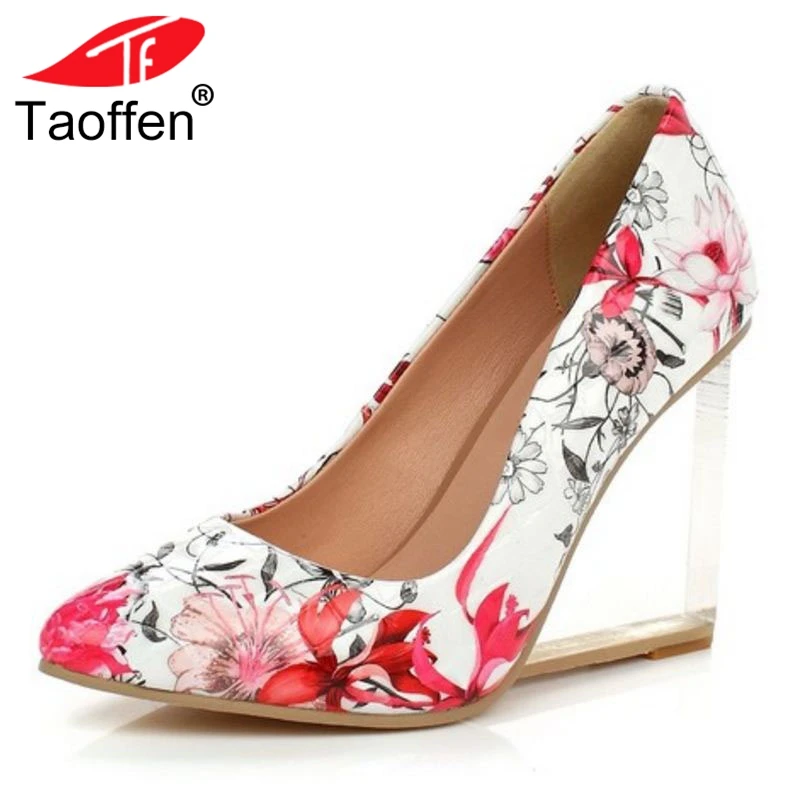 

TAOFFEN Elegant Women Real Genuine Leather High Heel Sandals Flower Ankle Strap Thick Heel Sandals Summer Shoes Size 33-40