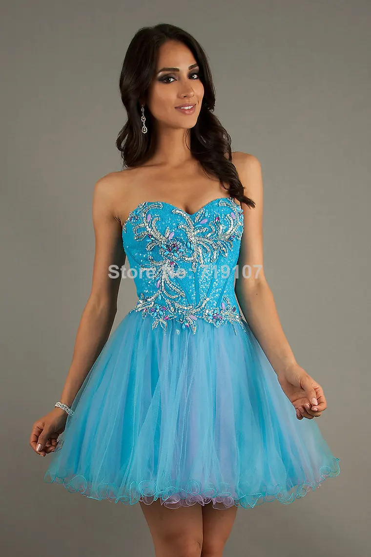 Sexy Sparkly Short Blue Prom Dress