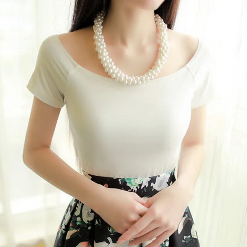 

Fashion Sexy Off The Shoulder Tops Women's T Shirt Casual Short Sleeve T-shirts 5 Colors 5 Size Solid Color tshirt NV41 R
