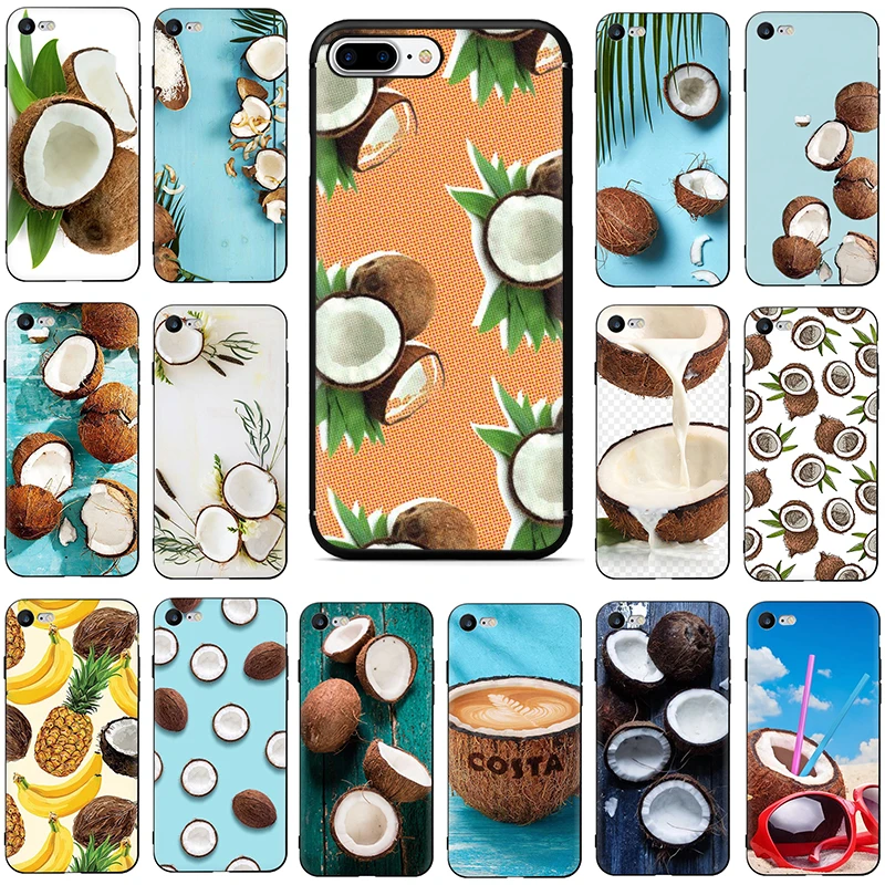 

Fruit Coconut In Blue Sky Beach Sand Soft TPU Silicone phone cover case for iphone 6 6s 7 8 plus X XR XS Max