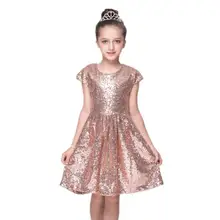 Модное платье для девочек; платье с короткими рукавами и блестками; вечерние платья; блестящая эксклюзивная одежда принцессы; цвет золотой, розовый, красный