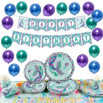 

Mermaid Theme Party Supplies Balloons Birthday Party Decorations Kids Mermaid Banner Cup Tableware Wedding Decor Baby Shower