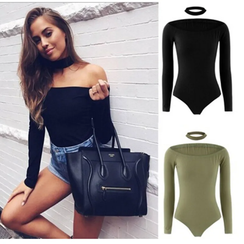

Sexy Solid Bodysuits Women Jumpsuit Slash Neck Good Stretch Long Sleeve Body Suits Regular Simple Bodysuits Jumpsuit IU826057