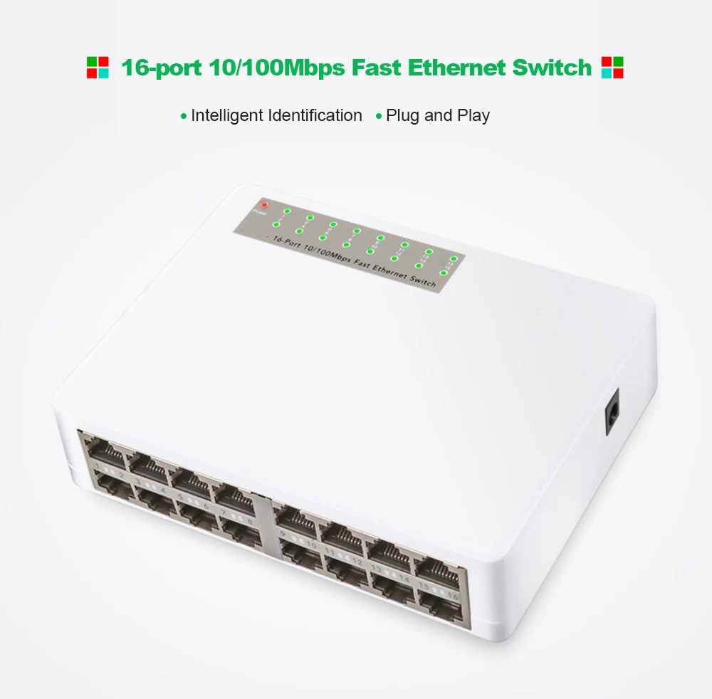 Профессиональный 16 Порты сетевой коммутатор Fast Ethernet LAN RJ45 Vlan коммутатор 10/100 Мбит/с usb хаб для настольных ПК с EU/адаптер для розеток американского стандарта