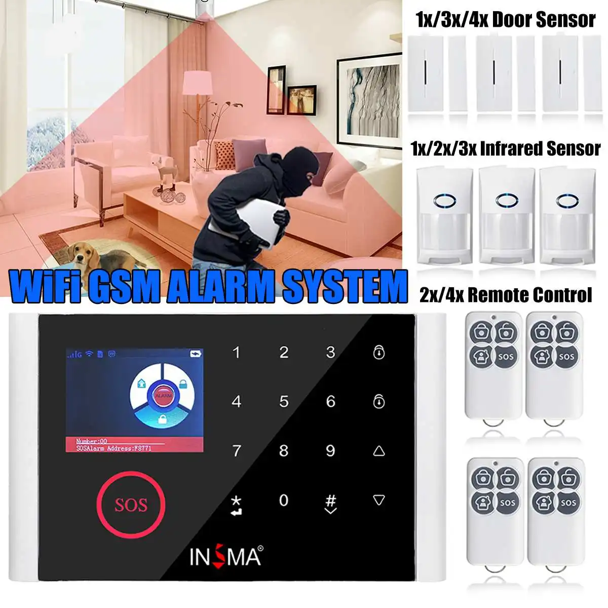 

Intelligent Switchable Wireless Home Security WIFI GSM GPRS Alarm System Sensor Kit APP Remote Control EN RU ES PT DE KR SA FR