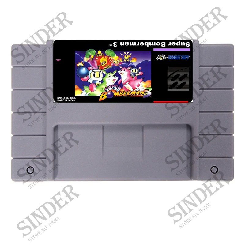

Super Bomberman 3 Good Quliaty Label 16 Bit Big Gray Game Card for NTSC Game Players