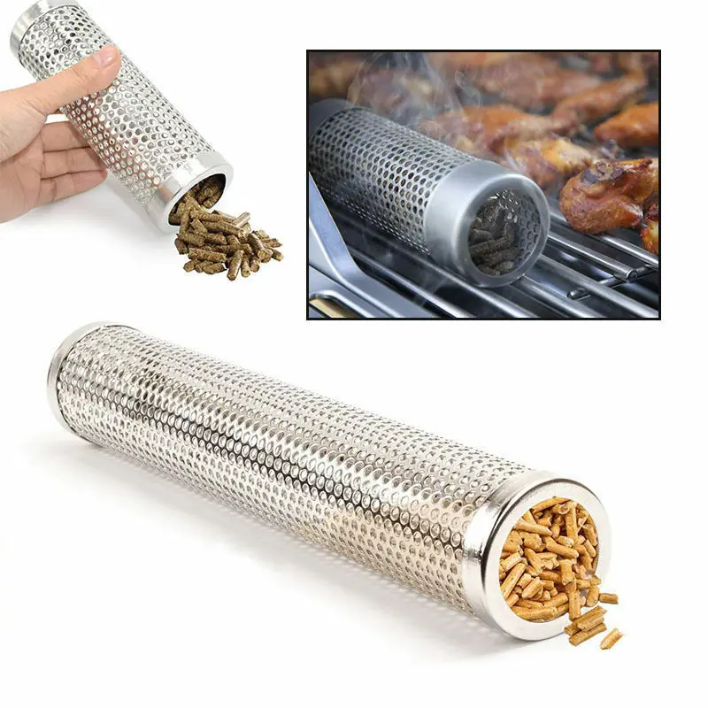 BBQ Stainless Steel Perforated Mesh Smoker Tube Filter Hot Cold Smoking F DFBJ 