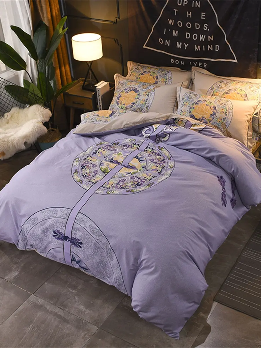 

4 Pcs Duvet Cover Set Flower Pattern Soft Comfy Bedding Set