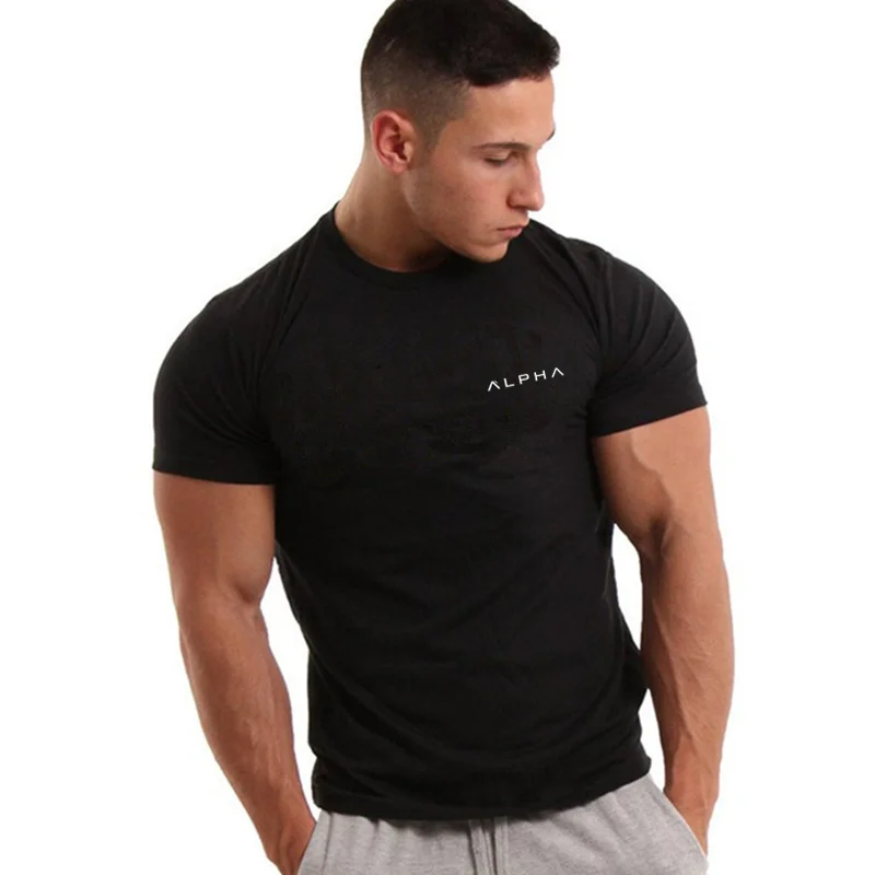 

Mens Running Sport Cotton t shirt Gym Fitness Workout Training Short sleeve Slim T-shirts Male Jogging Tees Tops Brand Clothing