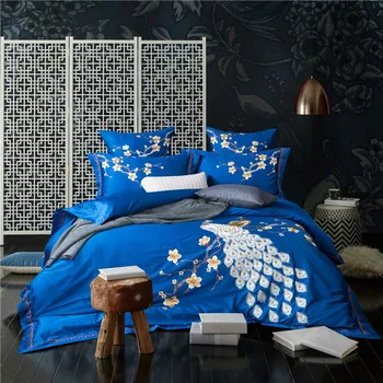 

New 4/6pcs Egypt Cotton Luxury Bedding set Queen/King Size Embroidery Peacock Bed set Duvet cover Bed linen Pillowcases