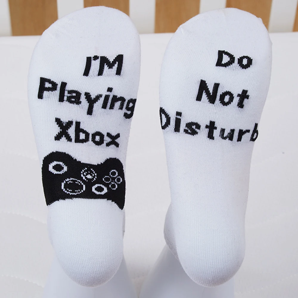

Men Unisex Funny Cartoon 'Do Not Disturb' Great Gamer Gift Letter Printed Cotton Socks Winter Warm Ankle Socks Thin Black White
